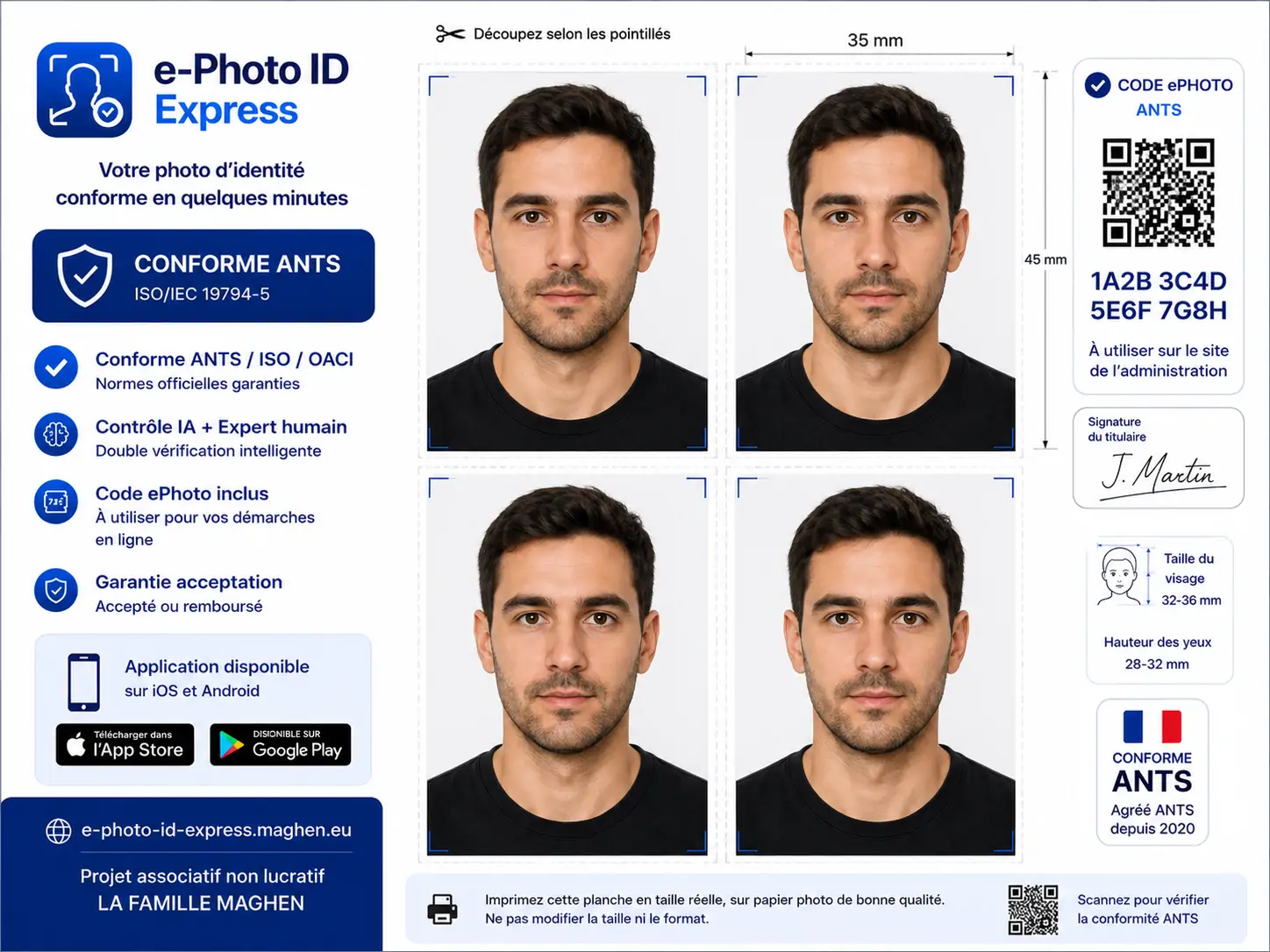 Exemple de planche ePhoto ANTS imprimable réalisée pour un adulte, imprimée et livrée avec le Pack Impression & Livraison