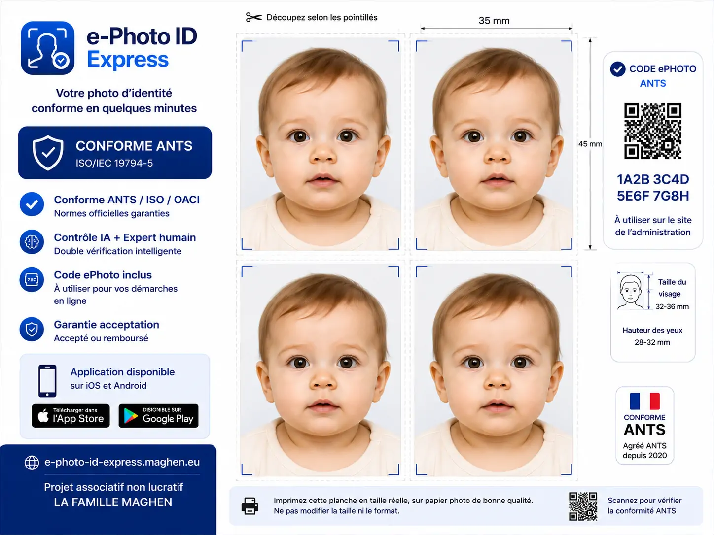Exemple de planche ePhoto ANTS imprimable réalisée pour un bébé