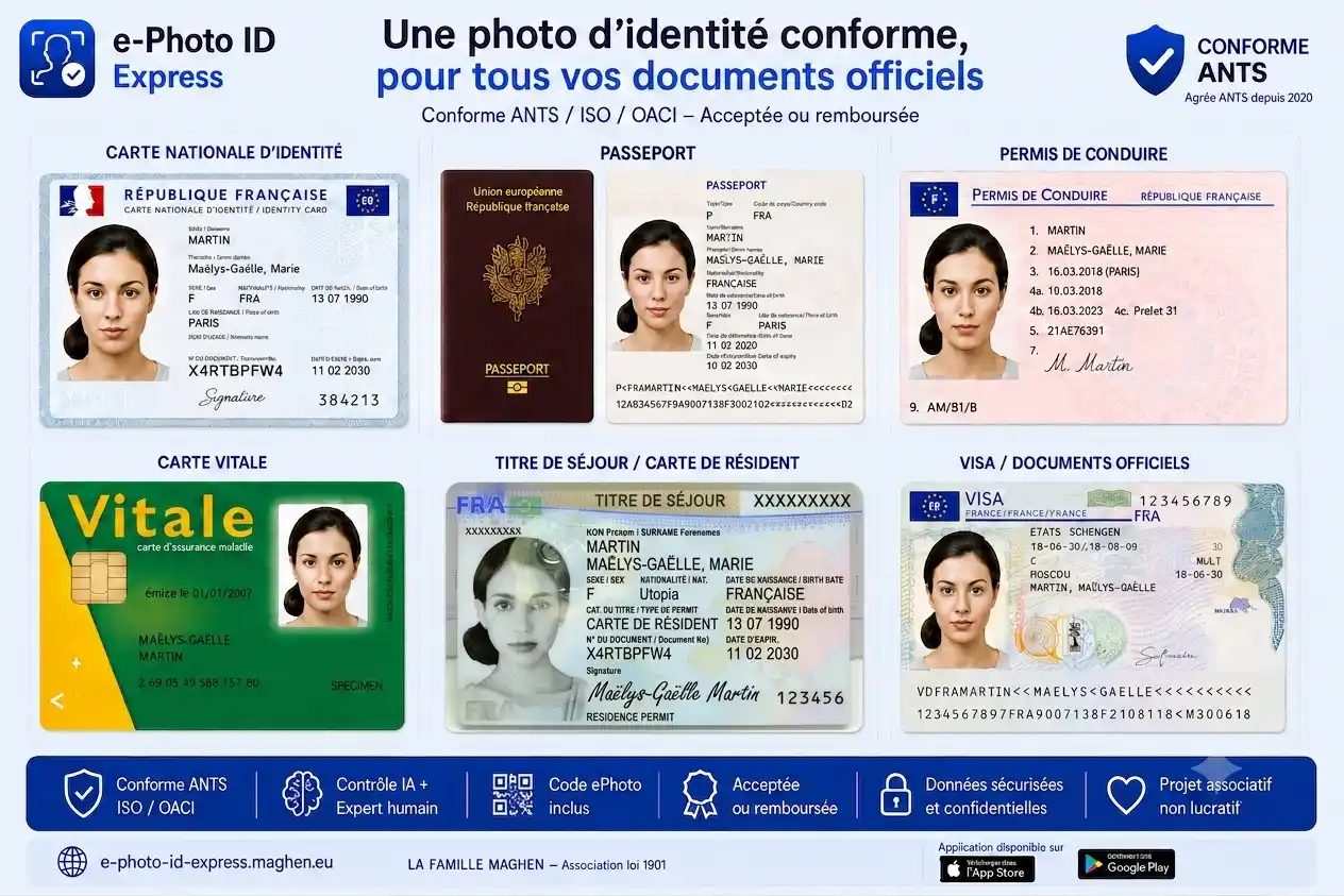 Types de documents et usages de la photo d'identité : carte d'identité, passeport, permis de conduire, visa, titre de séjour, usage numérique